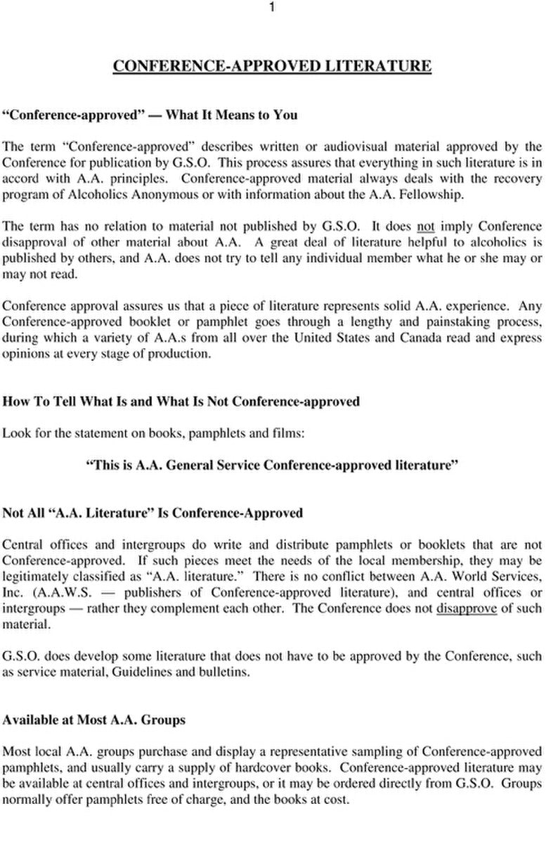 Conference Approved Literature NHAreaAssembly