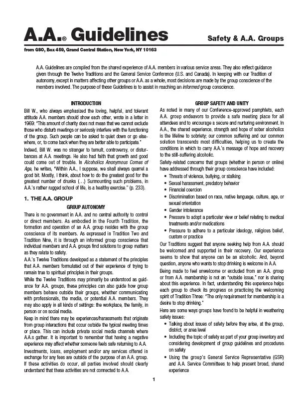 Safety & A.A. Groups